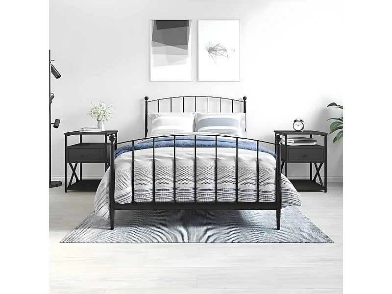 Lote de 2 Mesitas de noche madera de ingeniería negro 40x42x55 cm ES58623