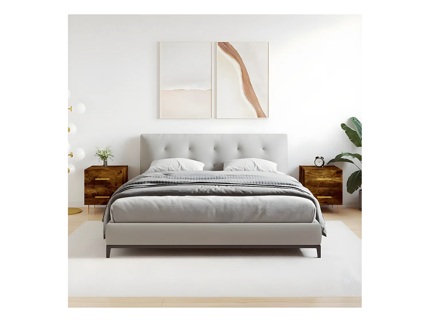 Lote de 2 Mesitas de noche madera ingeniería roble ahumado 40x35x47,5cm ES55827