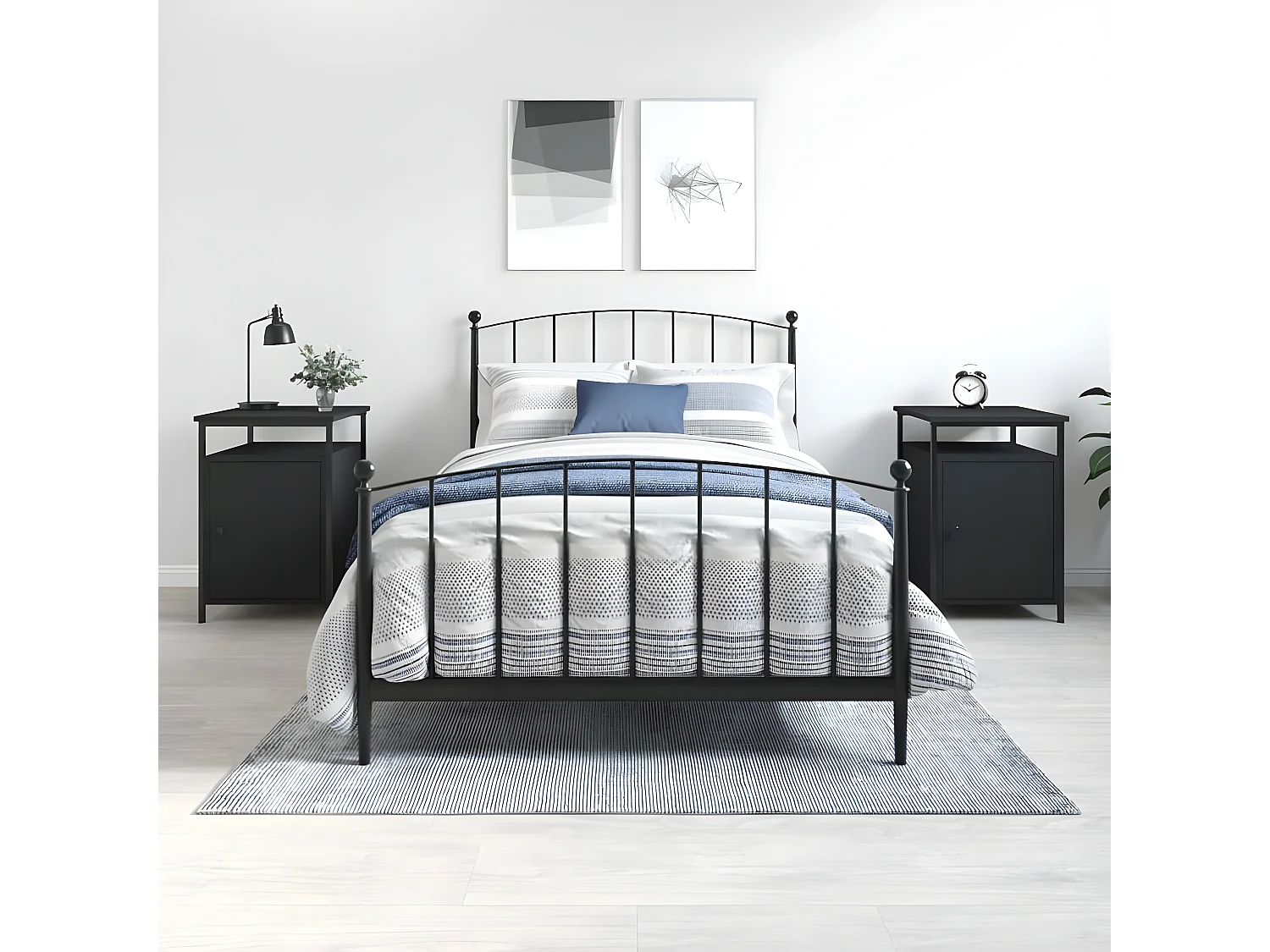 Lote de 2 Mesitas de noche madera contrachapada negro 40x42x60 cm ES70446