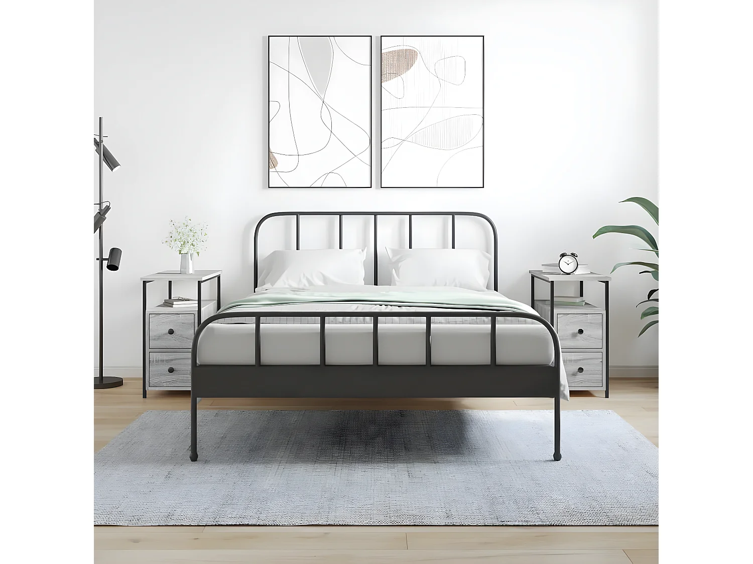 Lote de 2 Mesitas de noche madera ingeniería gris Sonoma 30x60x60 cm ES56583