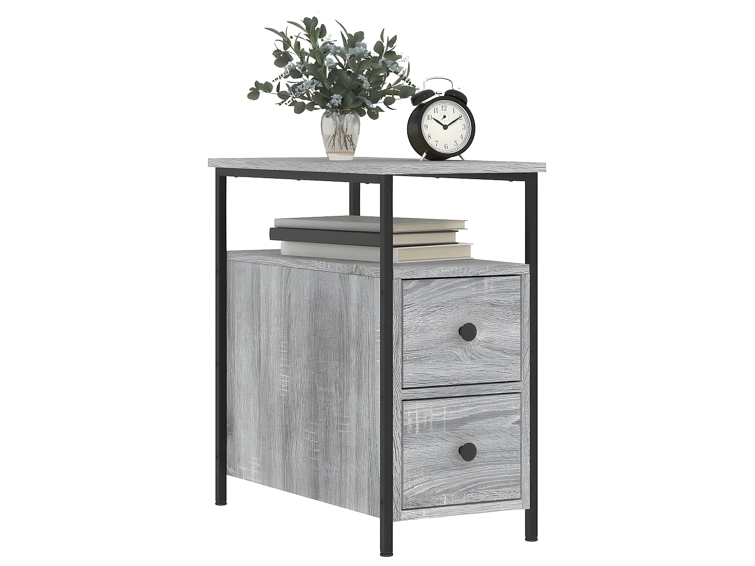 Lote de 2 Mesitas de noche madera ingeniería gris Sonoma 30x60x60 cm ES56583