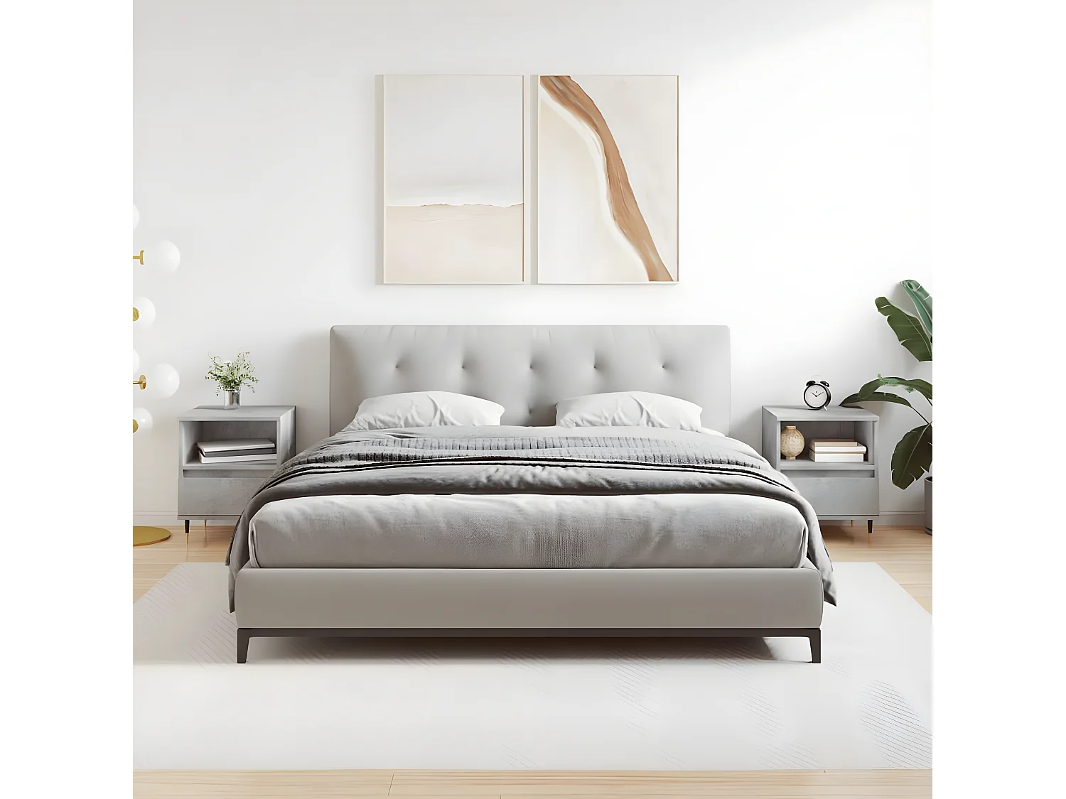 Lot de 2 Tables de chevet gris béton 40x35x50 cm bois d’ingénierie WVGQ7799