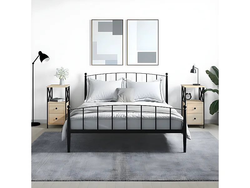 Lote de 2 Mesitas de noche madera ingeniería roble Sonoma 34x35,5x70 cm ES49067