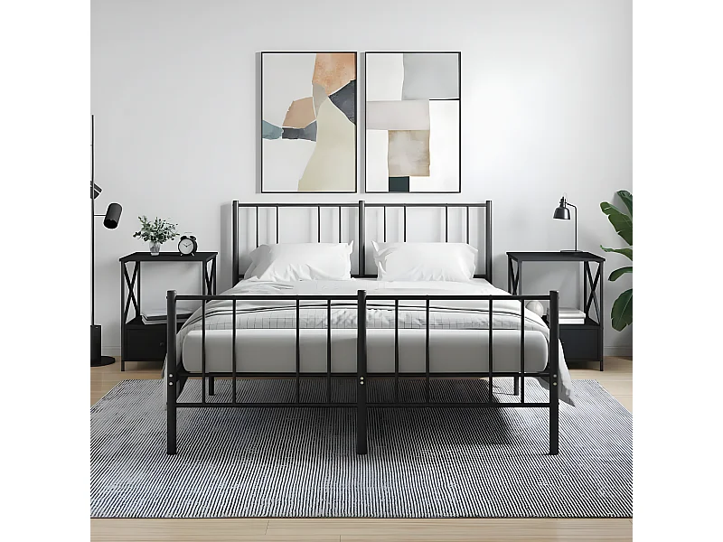 Lote de 2 Mesitas de noche madera de ingeniería negro 50x41x65 cm ES37797