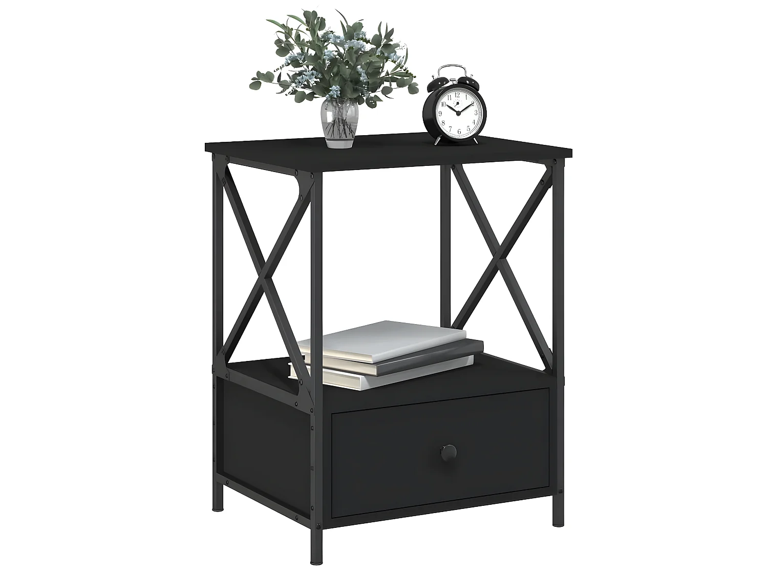 Lote de 2 Mesitas de noche madera de ingeniería negro 50x41x65 cm ES37797