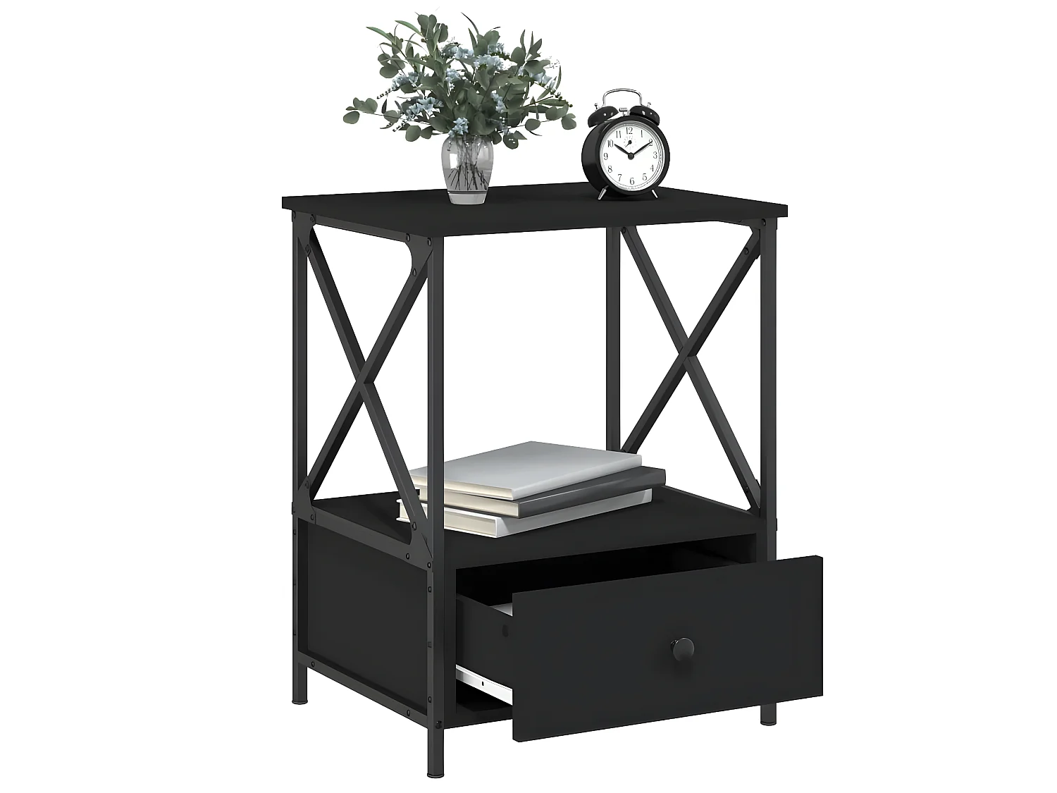 Lote de 2 Mesitas de noche madera de ingeniería negro 50x41x65 cm ES37797