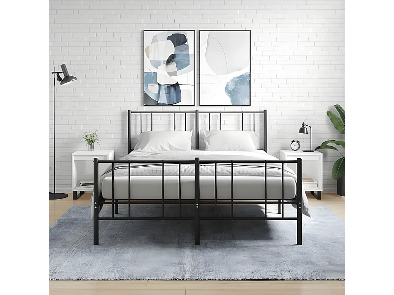 Lote de 2 Mesitas de noche madera ingeniería blanco brillo 40x35x50 cm ES64591