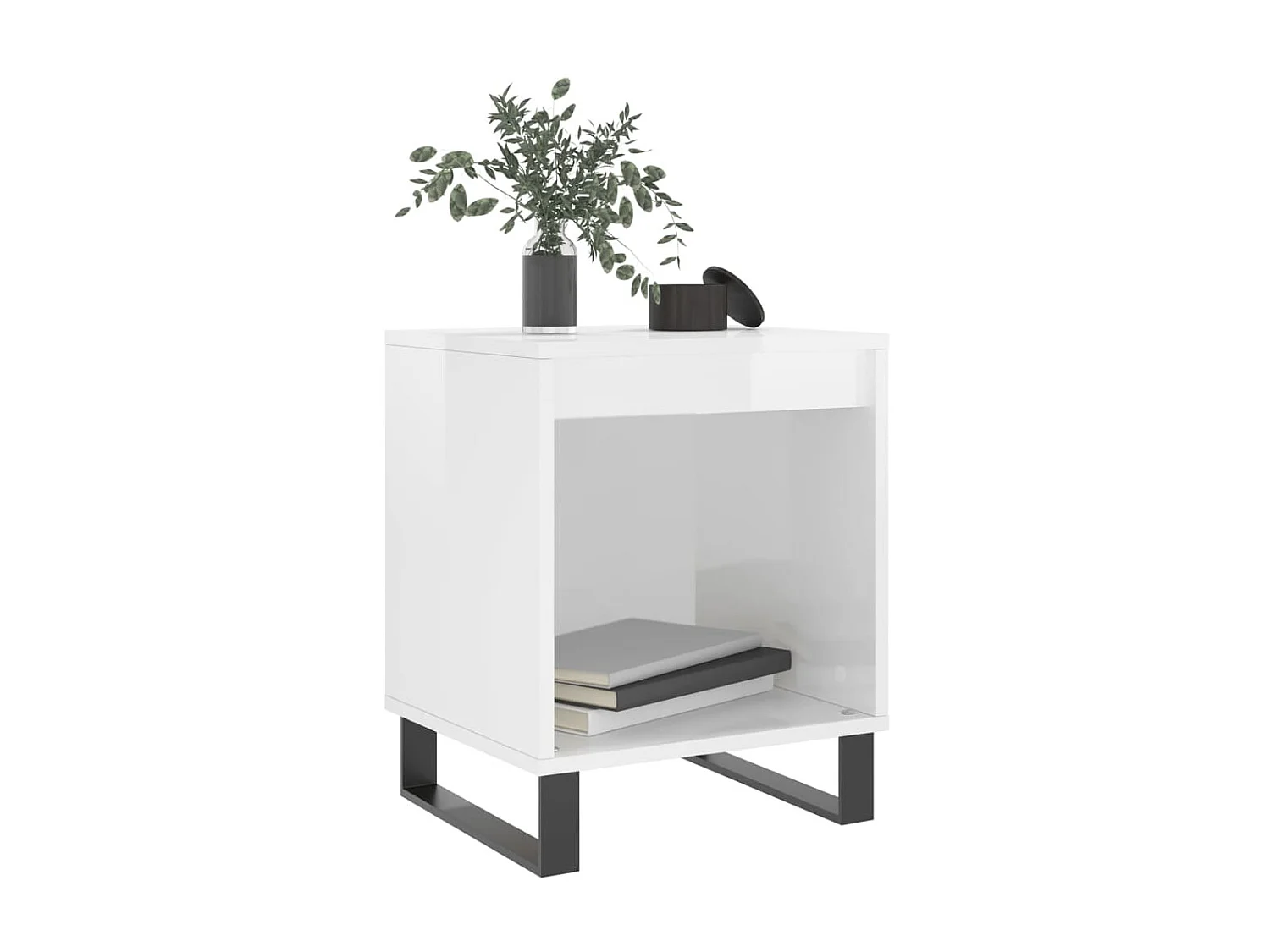 Lote de 2 Mesitas de noche madera ingeniería blanco brillo 40x35x50 cm ES64591