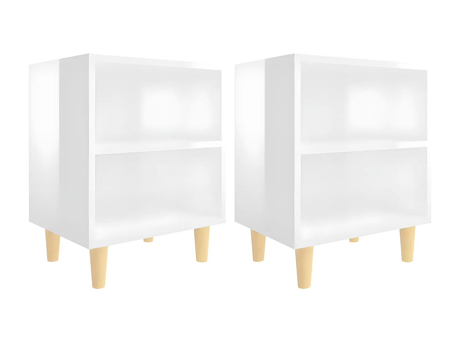 Mesas cabeceira pernas madeira 2pcs 40x30x50cm branco brilhante PT94587