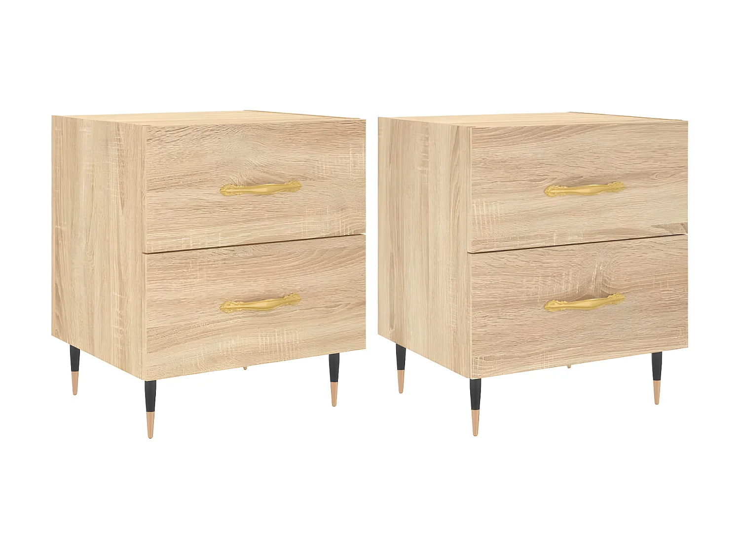 Lote de 2 Mesitas de noche madera ingeniería roble Sonoma 40x35x47,5 cm ES49172