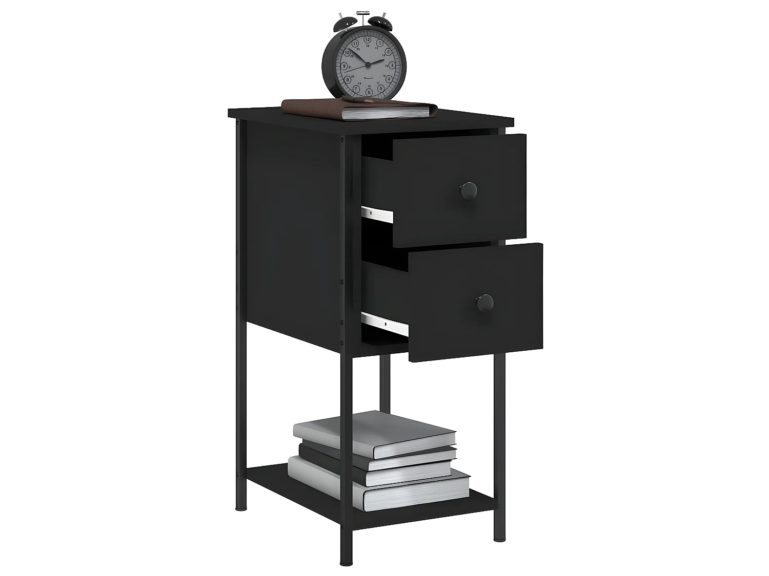 Lote de 2 Mesitas de noche madera de ingeniería negro 32x42x70 cm ES22182