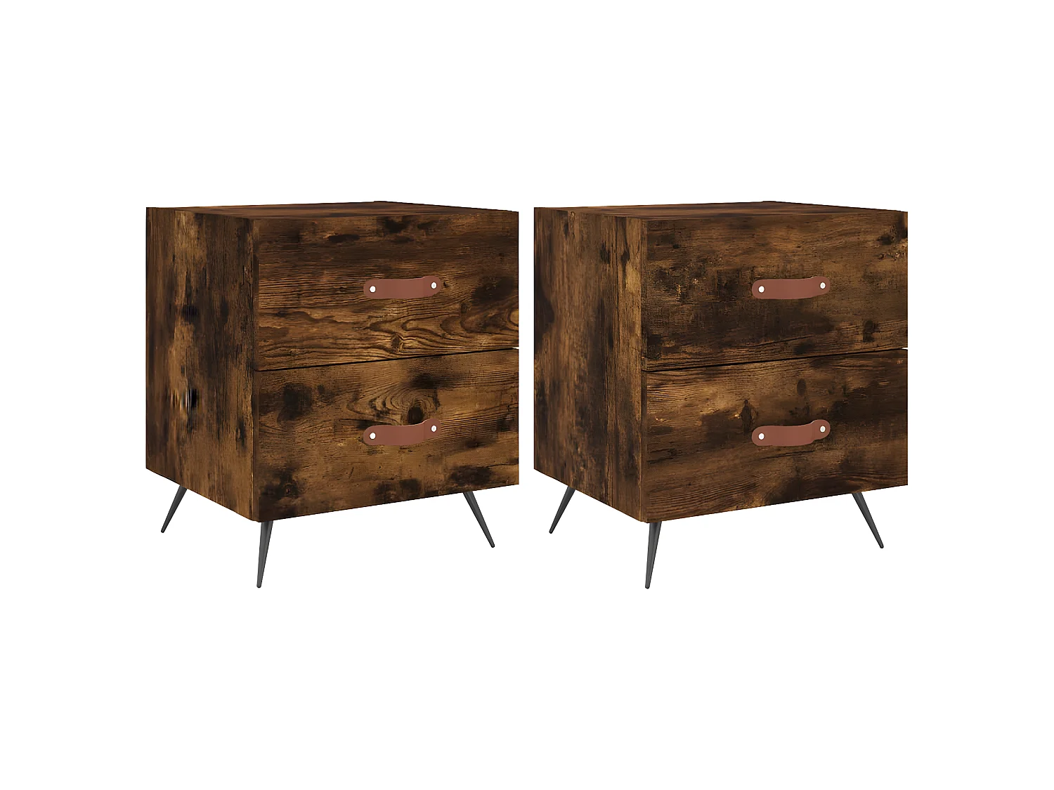 Lote de 2 Mesitas de noche madera ingeniería roble ahumado 40x35x47,5cm ES12879