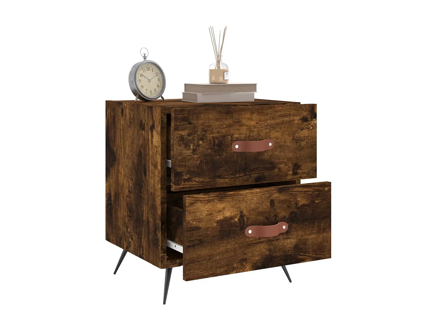 Lote de 2 Mesitas de noche madera ingeniería roble ahumado 40x35x47,5cm ES12879