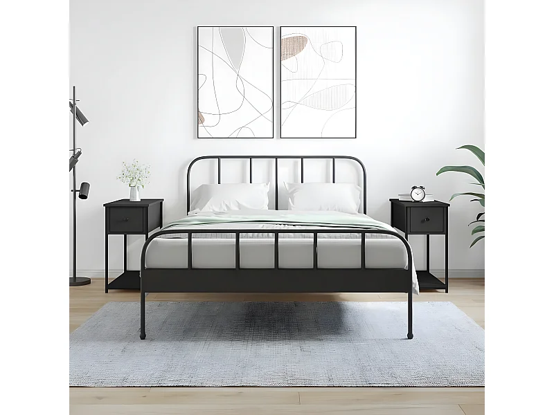 Lote de 2 Mesitas de noche madera de ingeniería negra 30x60x60 cm ES37798