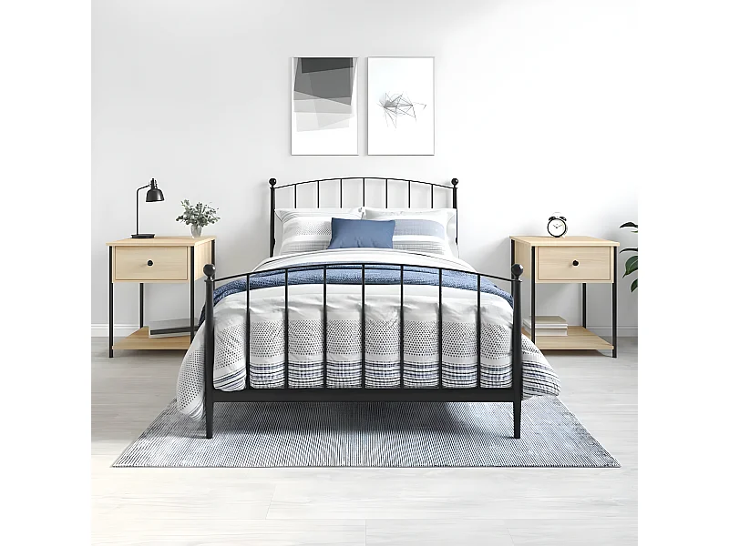 Lote de 2 Mesitas de noche madera ingeniería roble Sonoma 44x45x58 cm ES55115