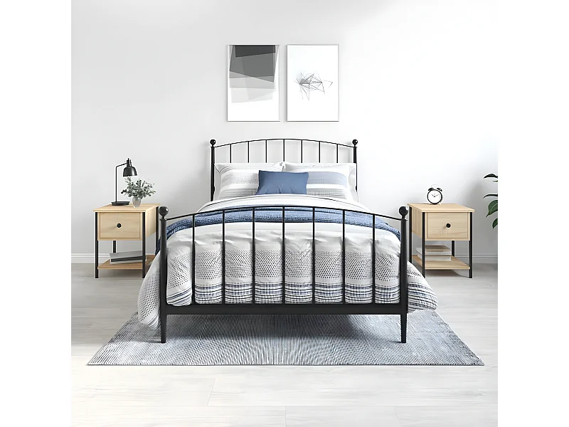 Lote de 2 Mesitas de noche madera ingeniería roble Sonoma 34x35,5x45 cm ES92867