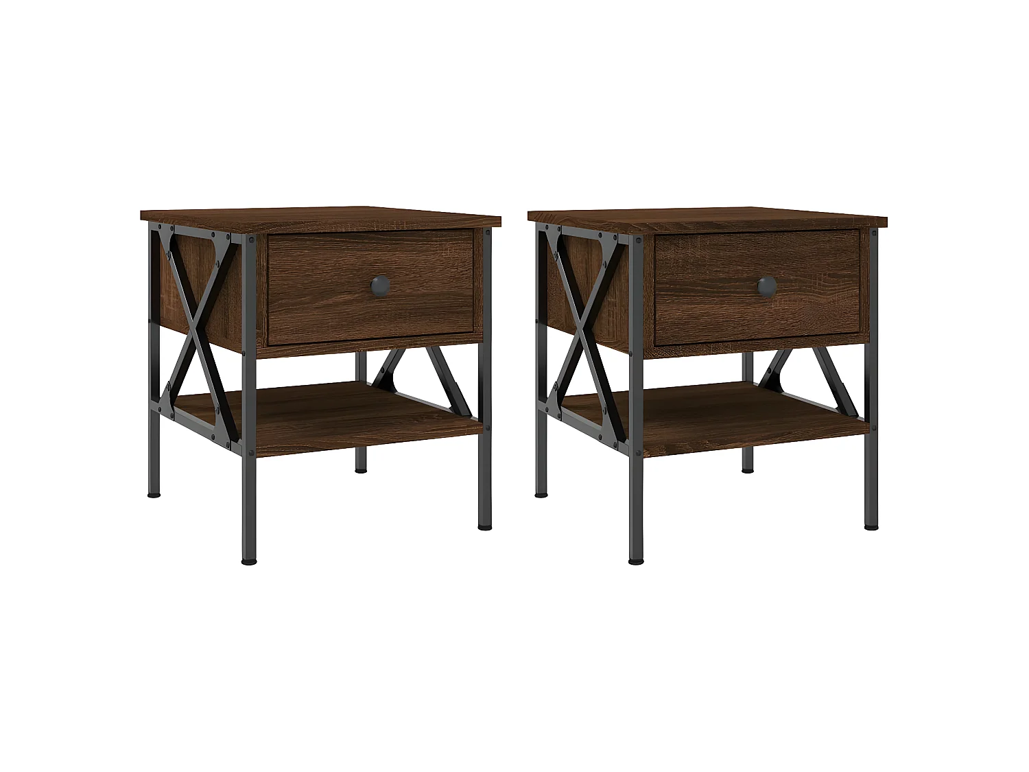 Lot de 2 Tables de chevet chêne marron 40x42x45 cm bois ingénierie WVGQ2040