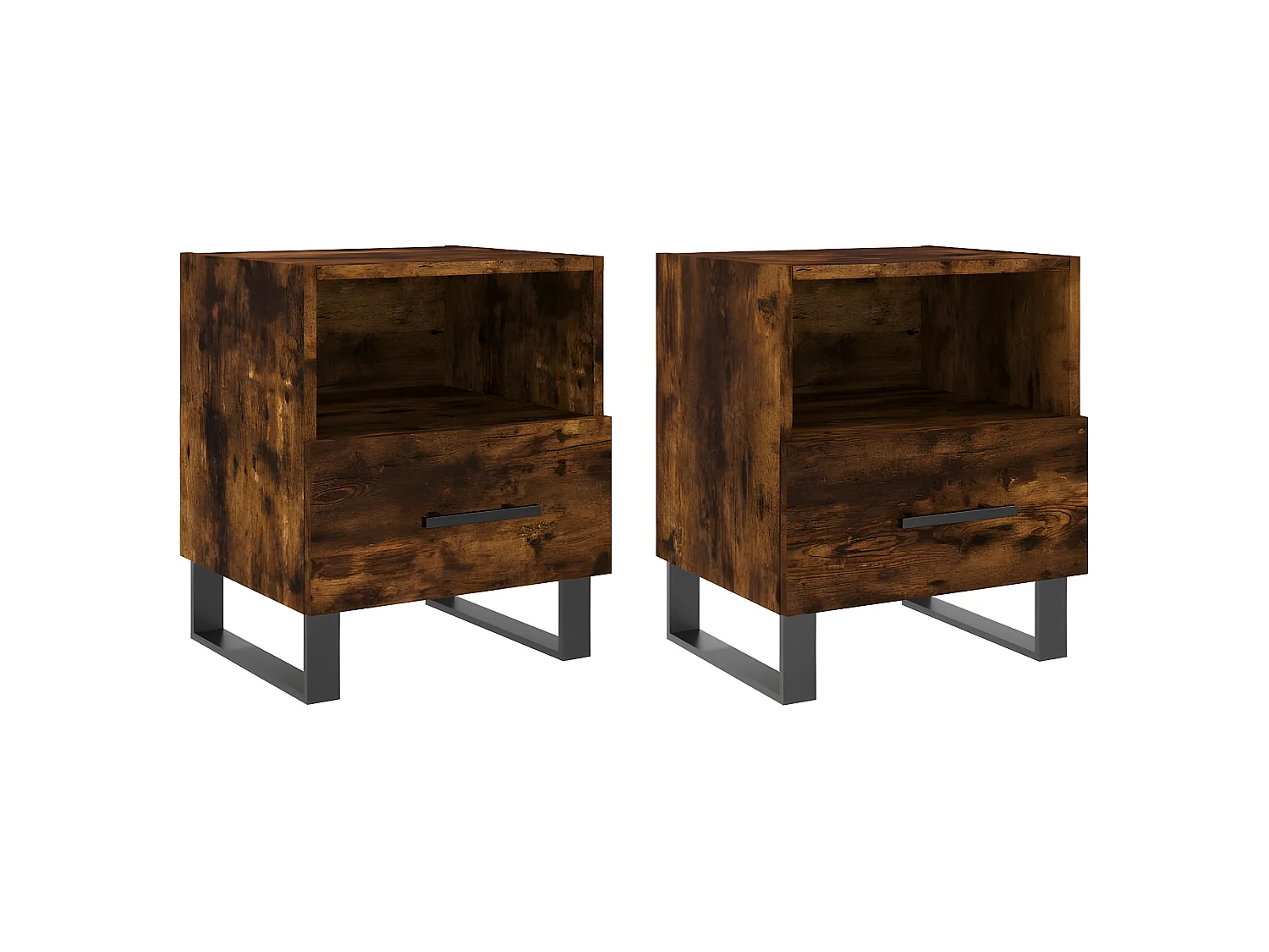 Lote de 2 Mesitas de noche madera ingeniería roble ahumado 40x35x47,5cm ES15032