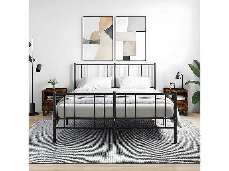 Lote de 2 Mesitas de noche madera ingeniería roble ahumado 40x35x47,5cm ES15032