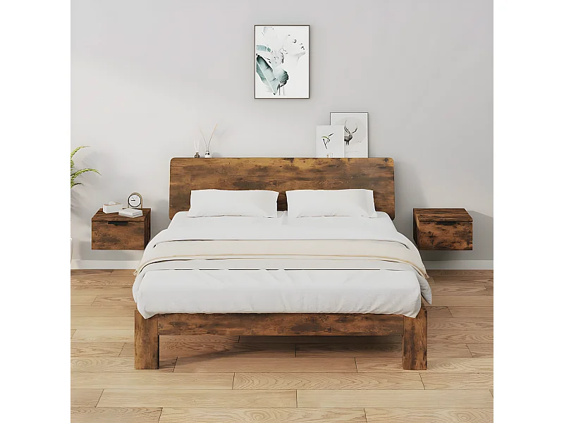 Lot de 2 Tables de chevet murales Chêne fumé 34x30x20 cm WVGQ1613