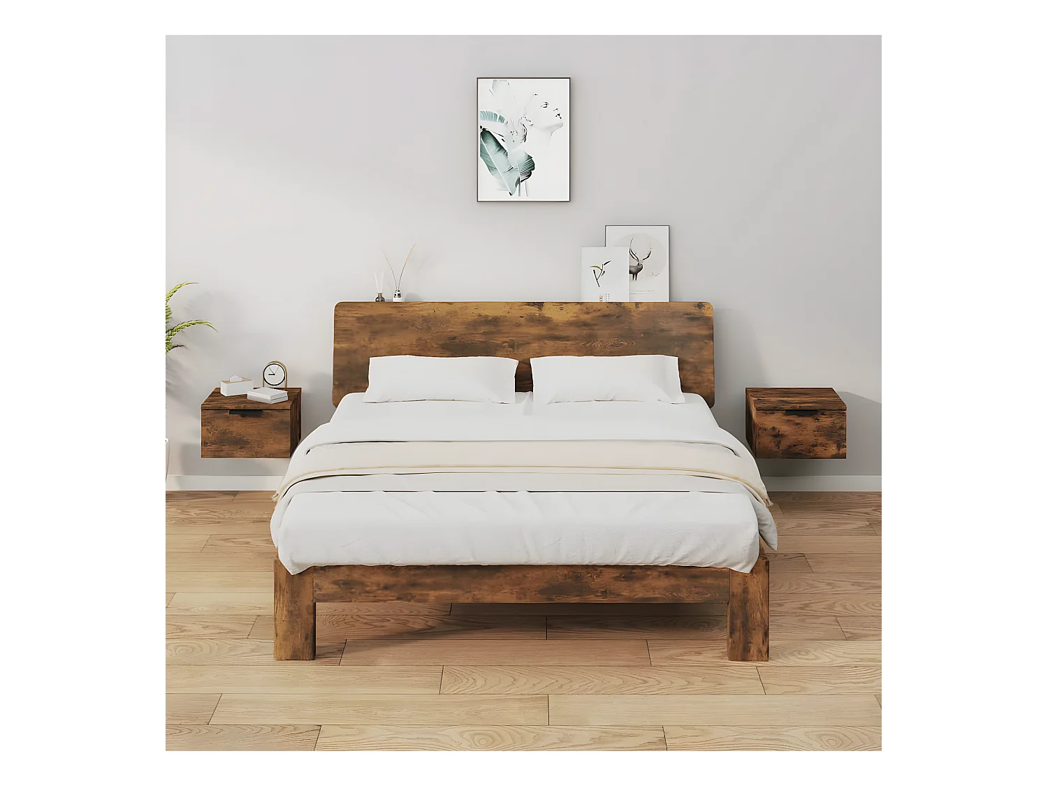 Lot de 2 Tables de chevet murales Chêne fumé 34x30x20 cm WVGQ1613