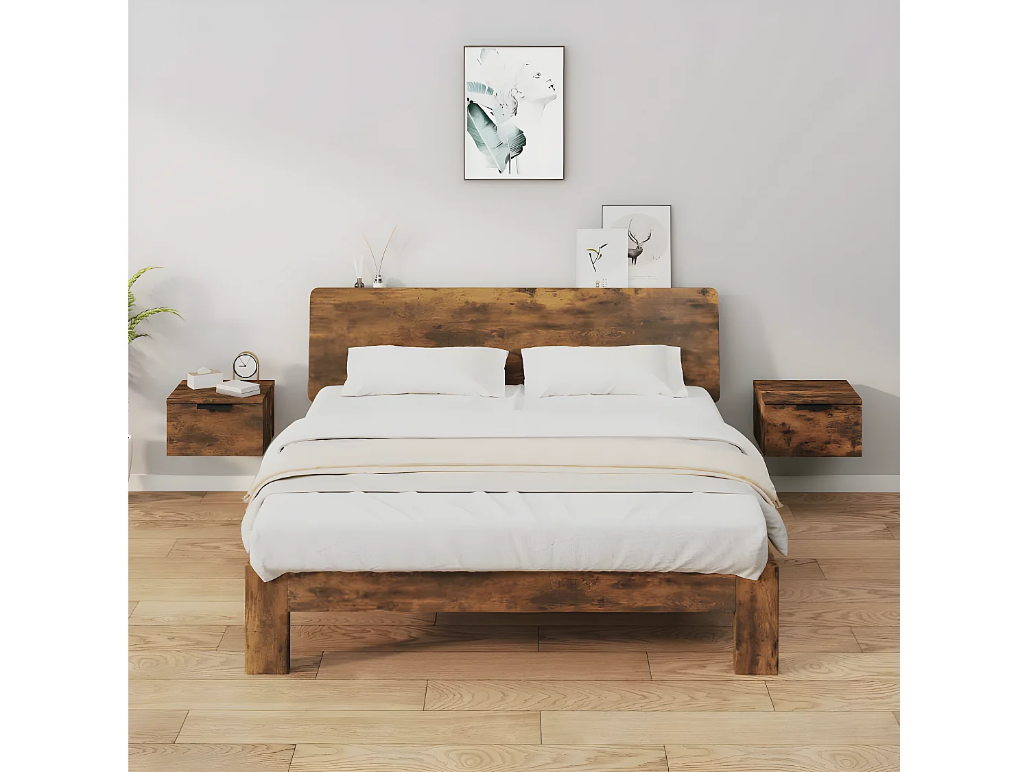 Comodini | Tavolini da notte | Tavolini da letto a Muro 2 pz Rovere Fumo 34x30x20 cm