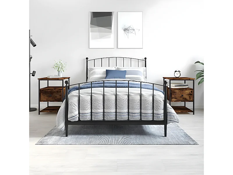 Lot de 2 Tables de chevet chêne fumé 40x42x56 cm bois d'ingénierie WVGQ1316