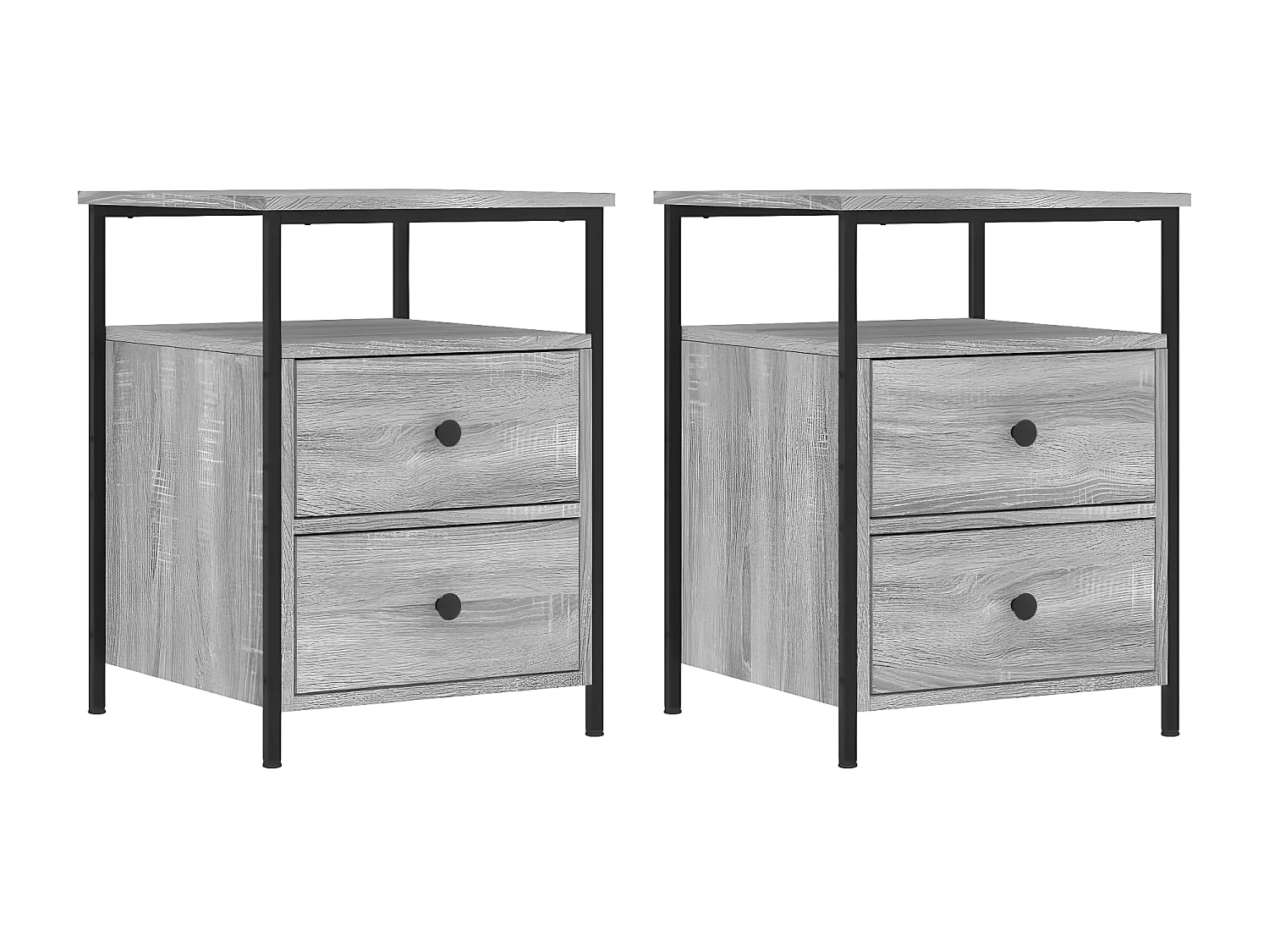 Lote de 2 Mesitas de noche madera ingeniería gris Sonoma 44x45x60 cm ES62652