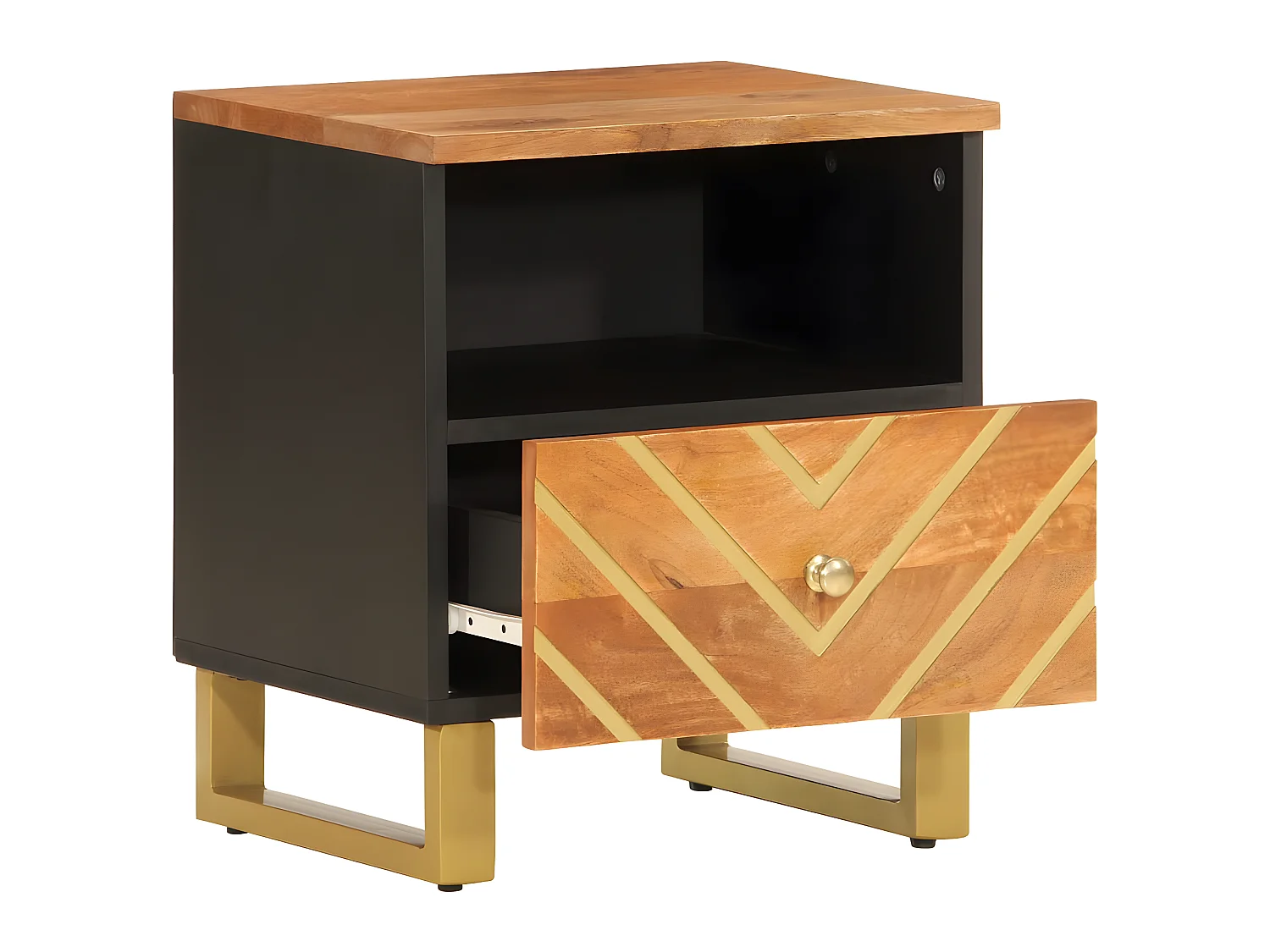 Lot de 2 Tables de chevet marron et noir bois de manguier solide WVGQ3224