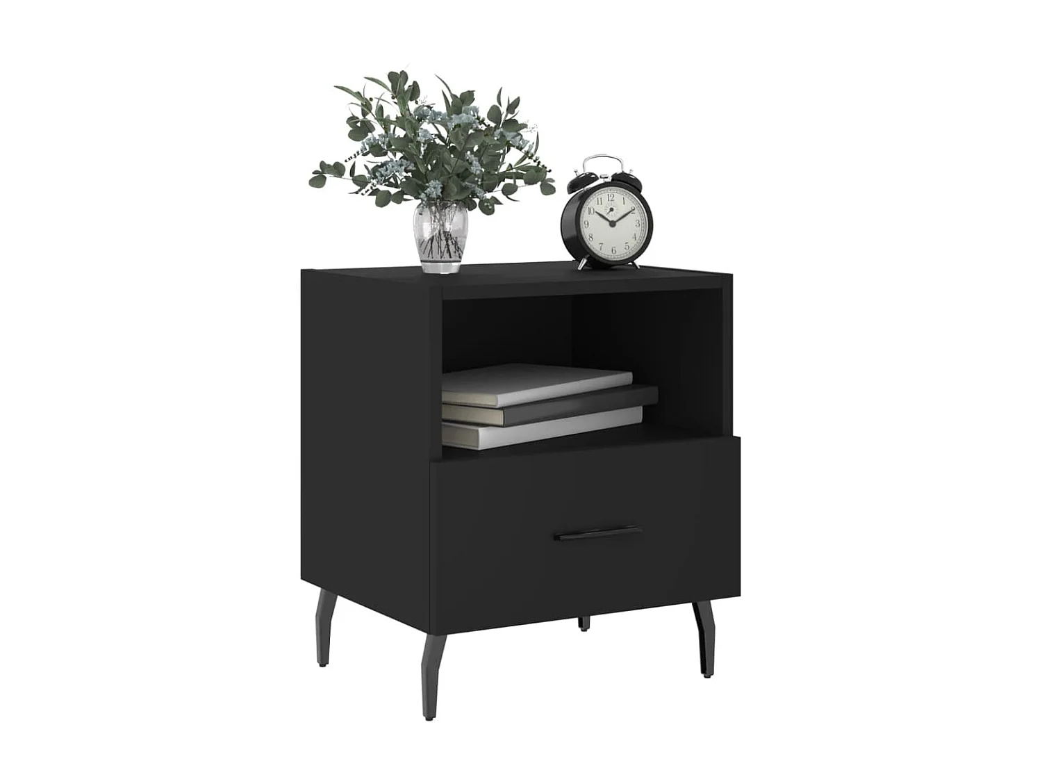 Lote de 2 Mesitas de noche madera ingeniería negro 40x35x47,5 cm ES50488