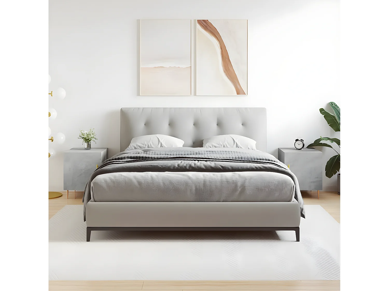 Lote de 2 Mesitas de noche madera ingeniería gris hormigón 40x40x50 cm ES33560