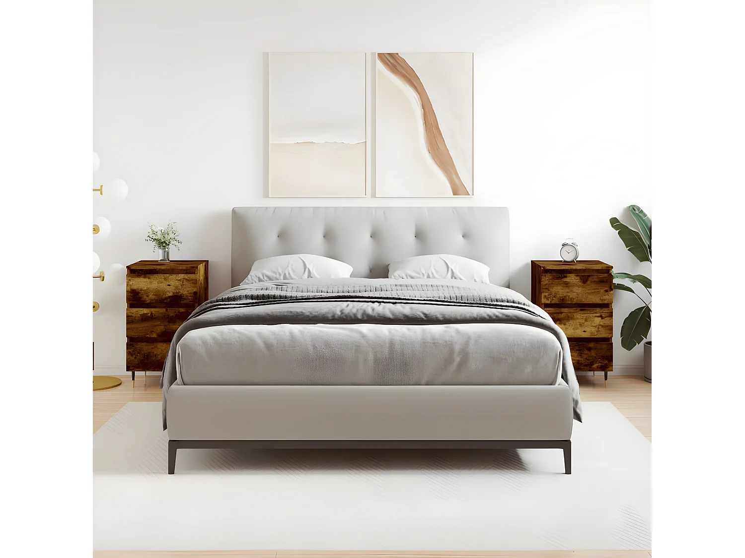 Lot de 2 Tables de chevet chêne fumé 40x35x69 cm bois ingénierie WVGQ6533