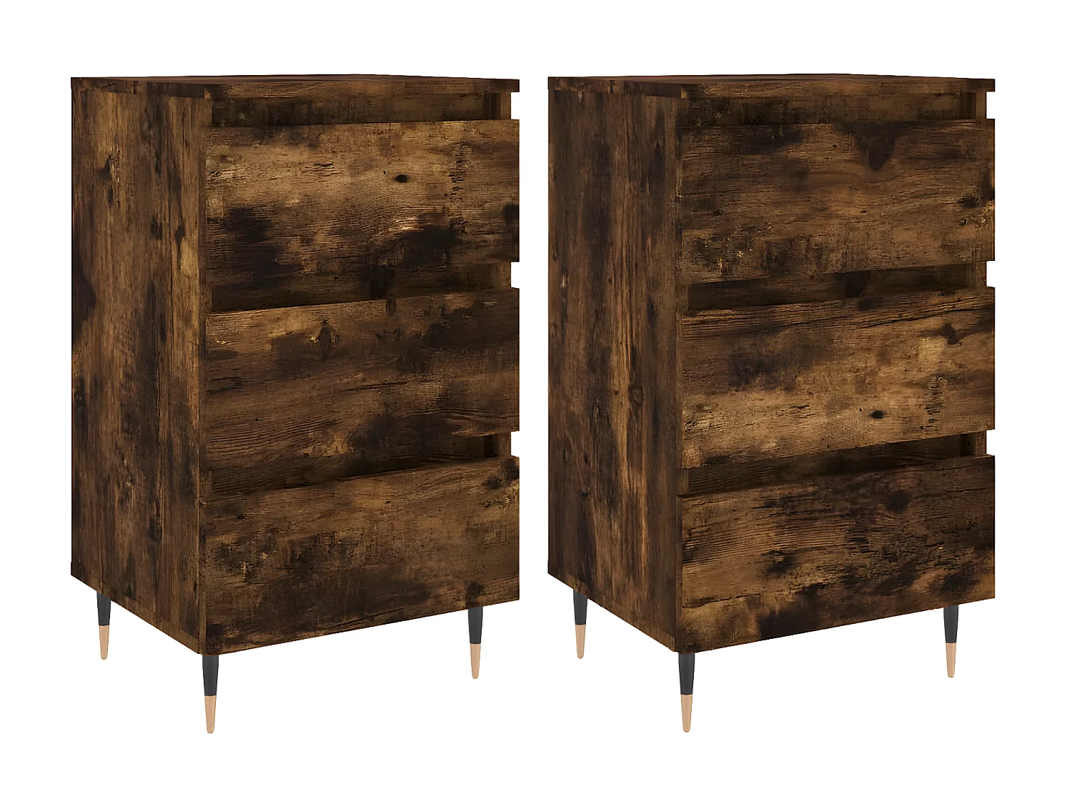 Lot de 2 Tables de chevet chêne fumé 40x35x69 cm bois ingénierie WVGQ6533