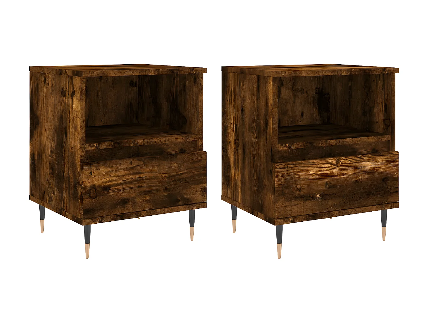 Nachtkastjes 2 st 40x35x50 cm bewerkt hout gerookt eikenkleurig NL28517
