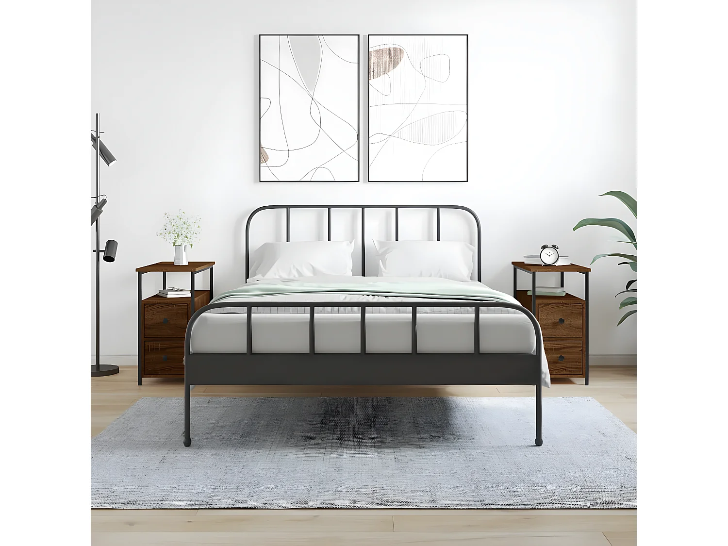 Lote de 2 Mesitas de noche madera ingeniería marrón roble 30x60x60 cm ES41224