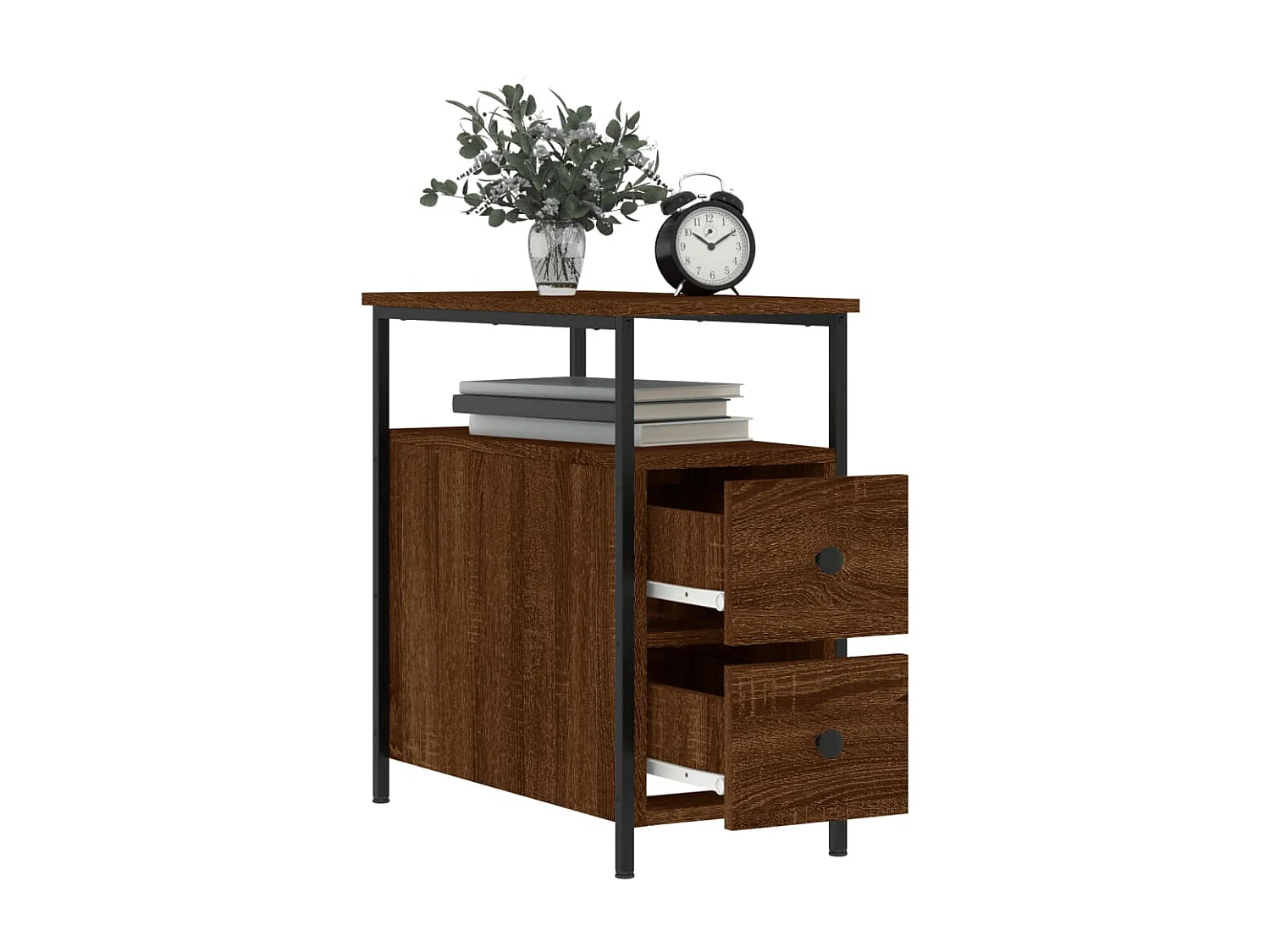 Lote de 2 Mesitas de noche madera ingeniería marrón roble 30x60x60 cm ES41224