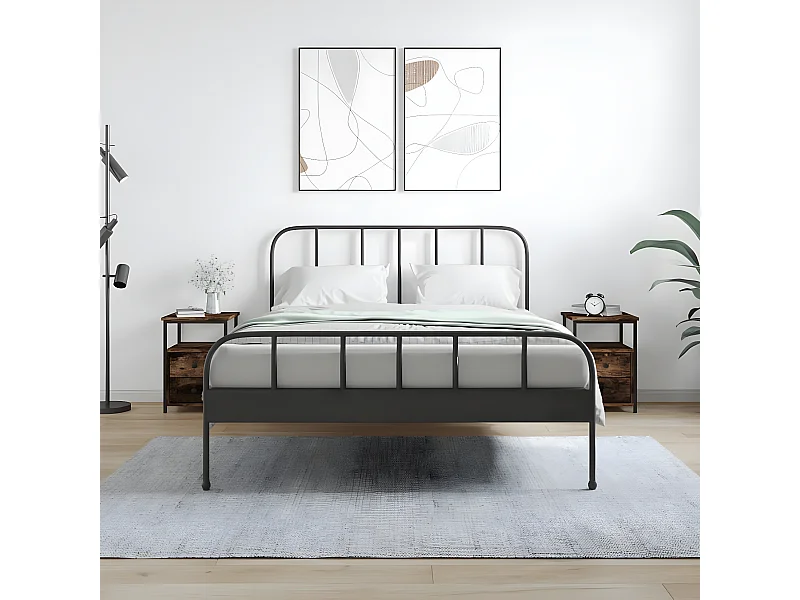 Lote de 2 Mesitas de noche madera ingeniería roble ahumado 34x35,5x50cm ES99940