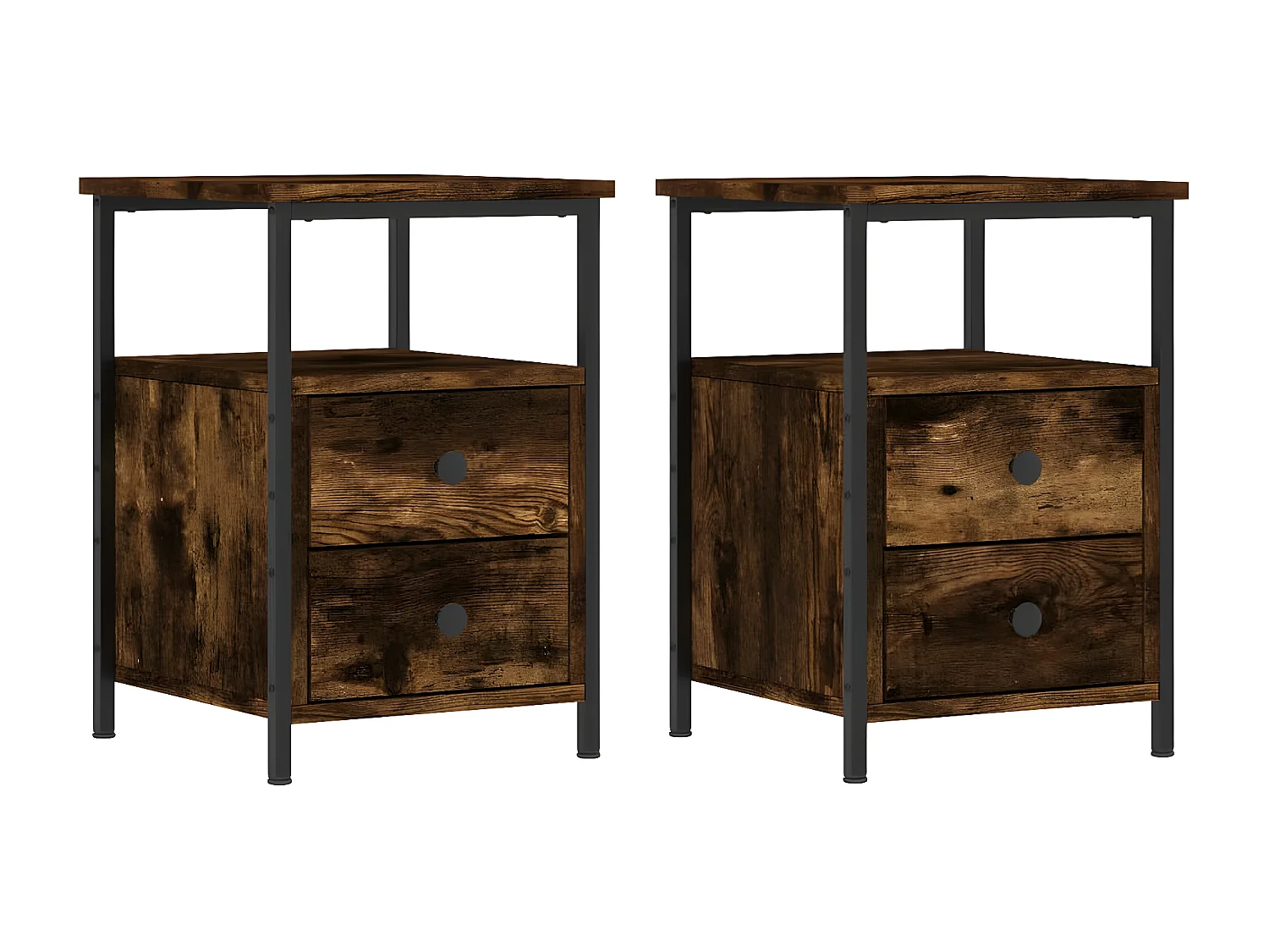 Lote de 2 Mesitas de noche madera ingeniería roble ahumado 34x35,5x50cm ES99940