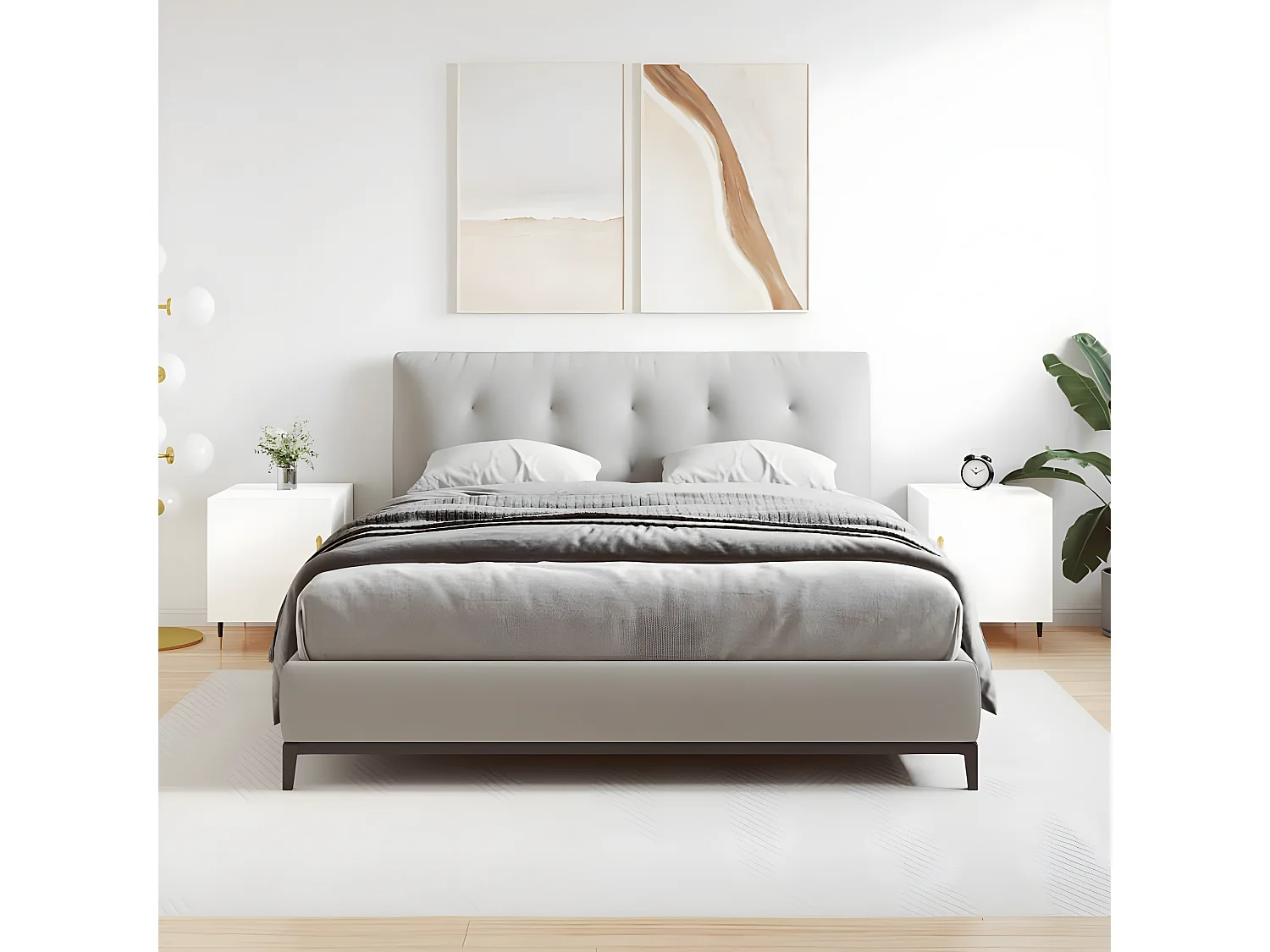 Lote de 2 Mesitas de noche madera ingeniería blanco brillo 40x40x50 cm ES37415