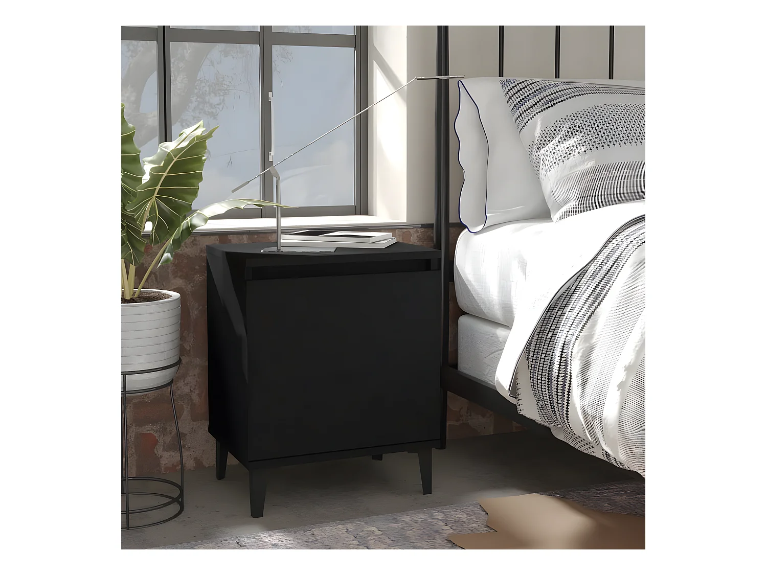Nachtkastjes met metalen poten 40x30x50 cm zwart NL40277