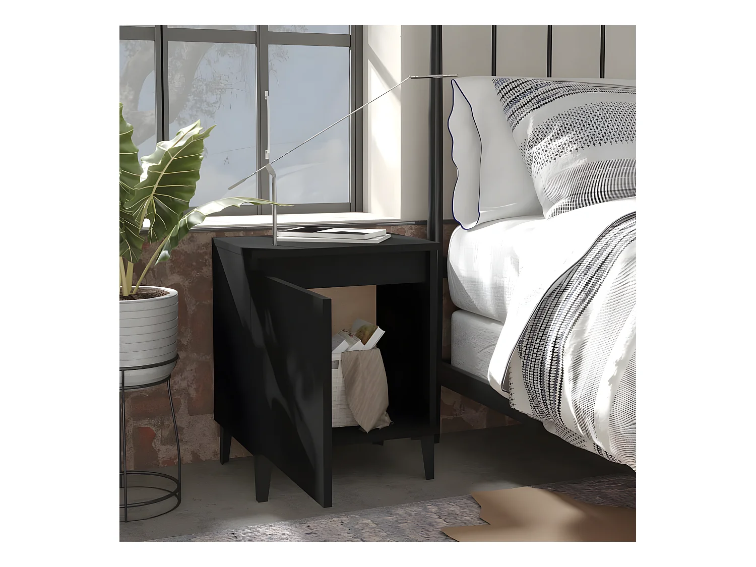 Nachtkastjes met metalen poten 40x30x50 cm zwart NL40277