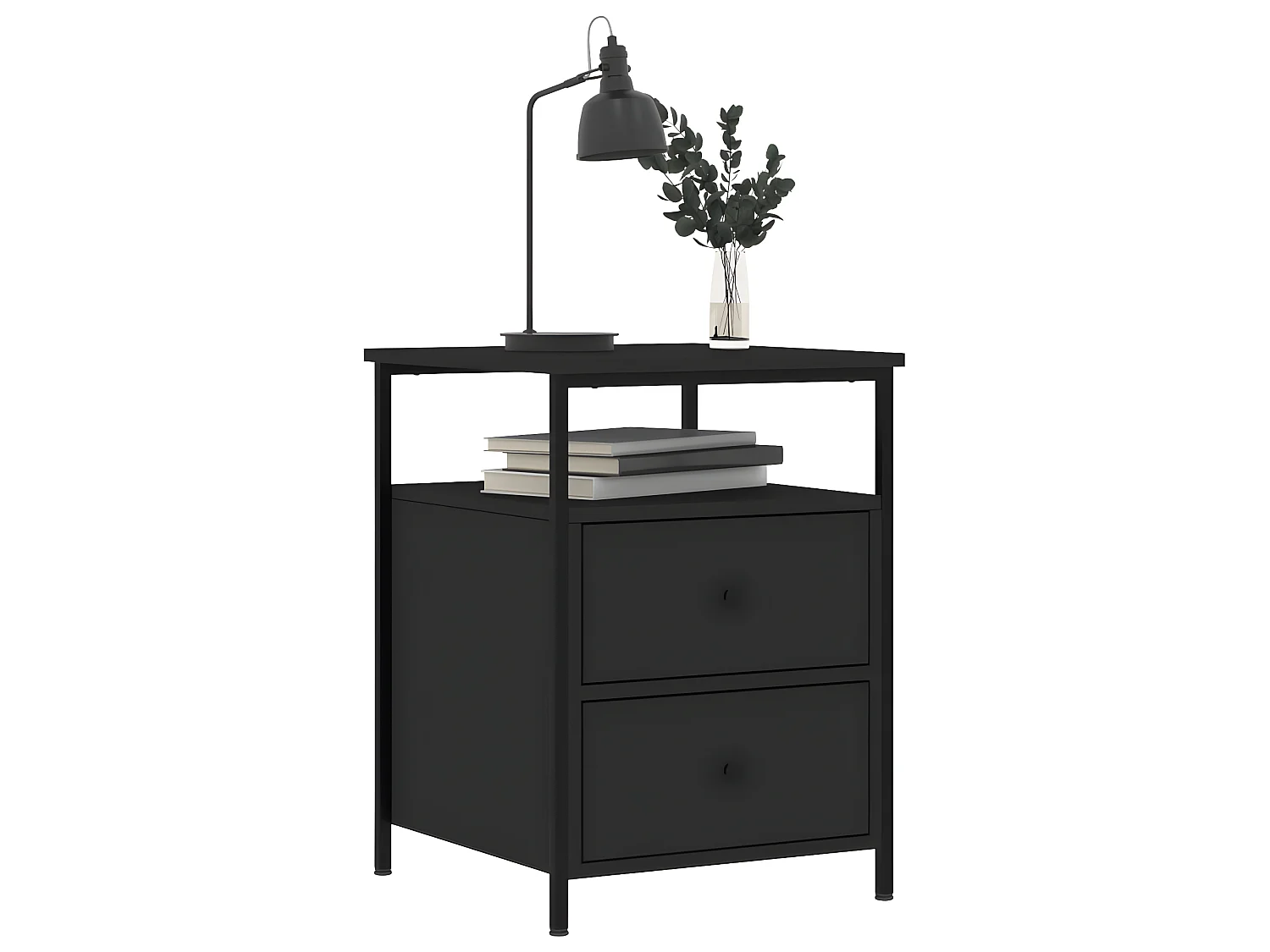 Lote de 2 Mesitas de noche madera de ingeniería negro 44x45x60 cm ES58291