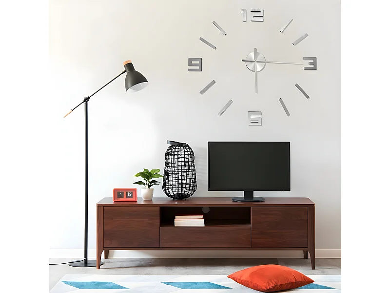 Reloj 3D de pared con diseño moderno plateado 100 cm XXL ES459173