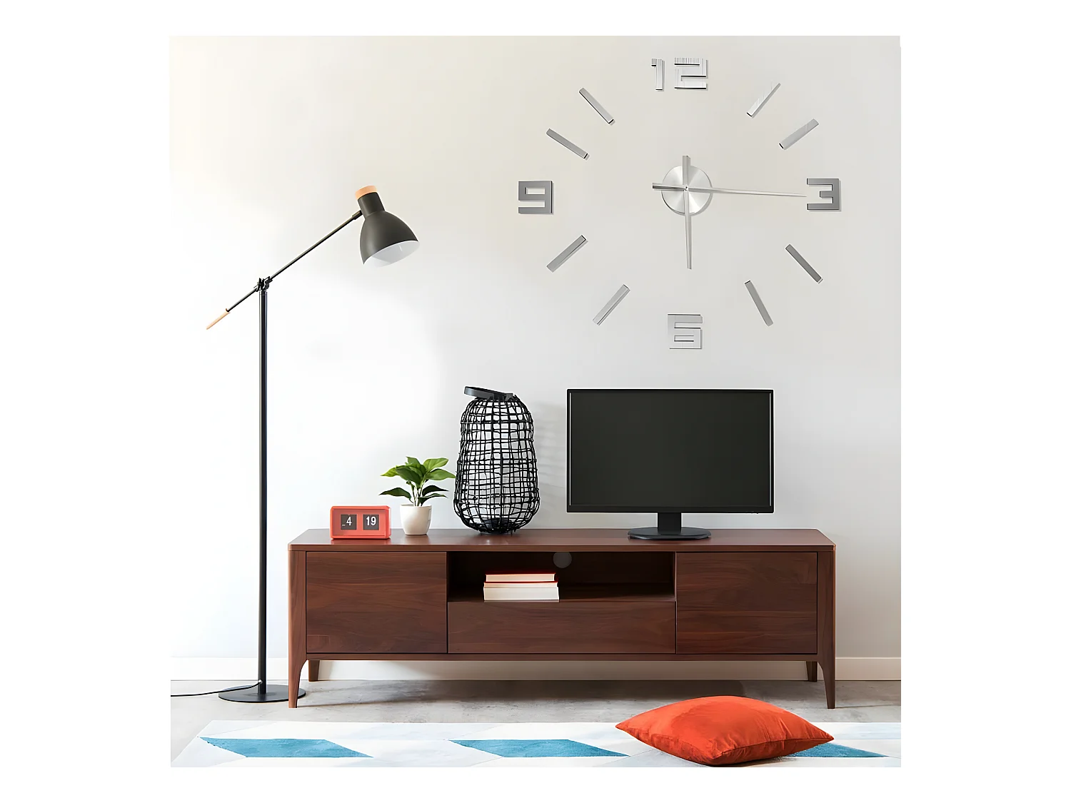 Horloge murale 3D Design moderne Argenté 100 cm XXL WVGQ6921