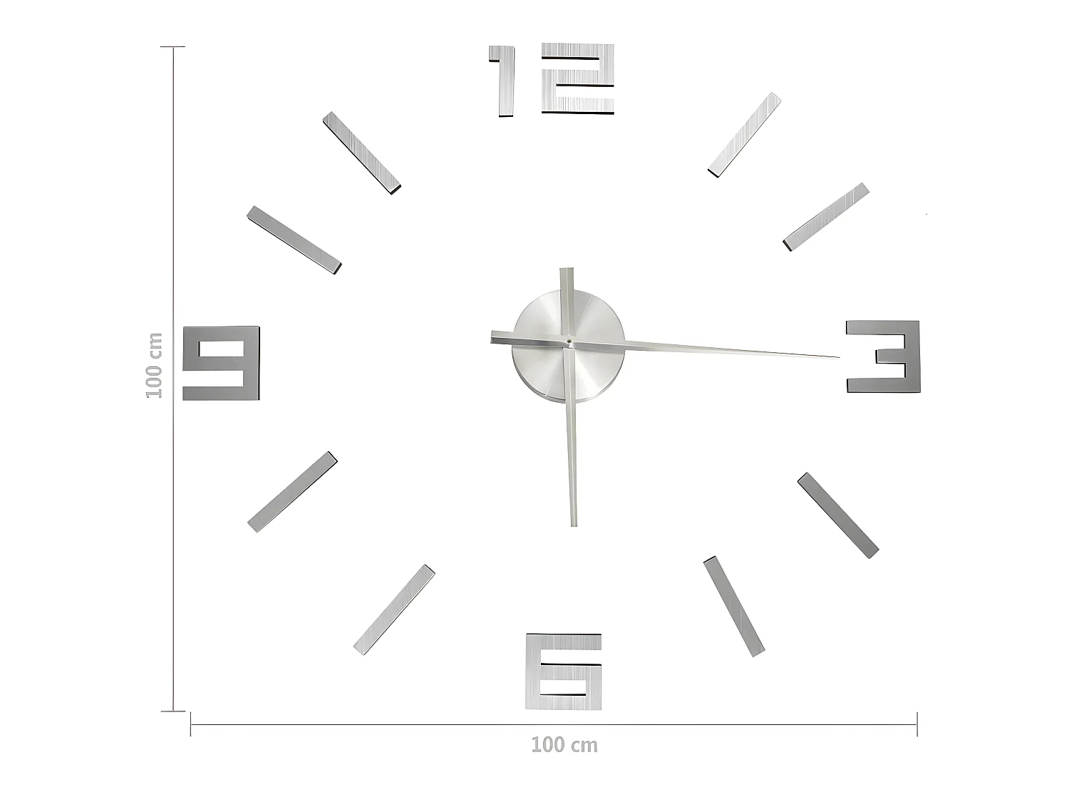Reloj 3D de pared con diseño moderno plateado 100 cm XXL ES459173