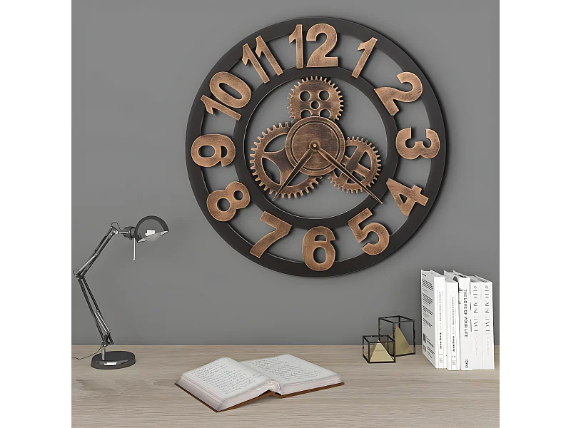 Reloj de pared de metal dorado y negro 58 cm ES302916