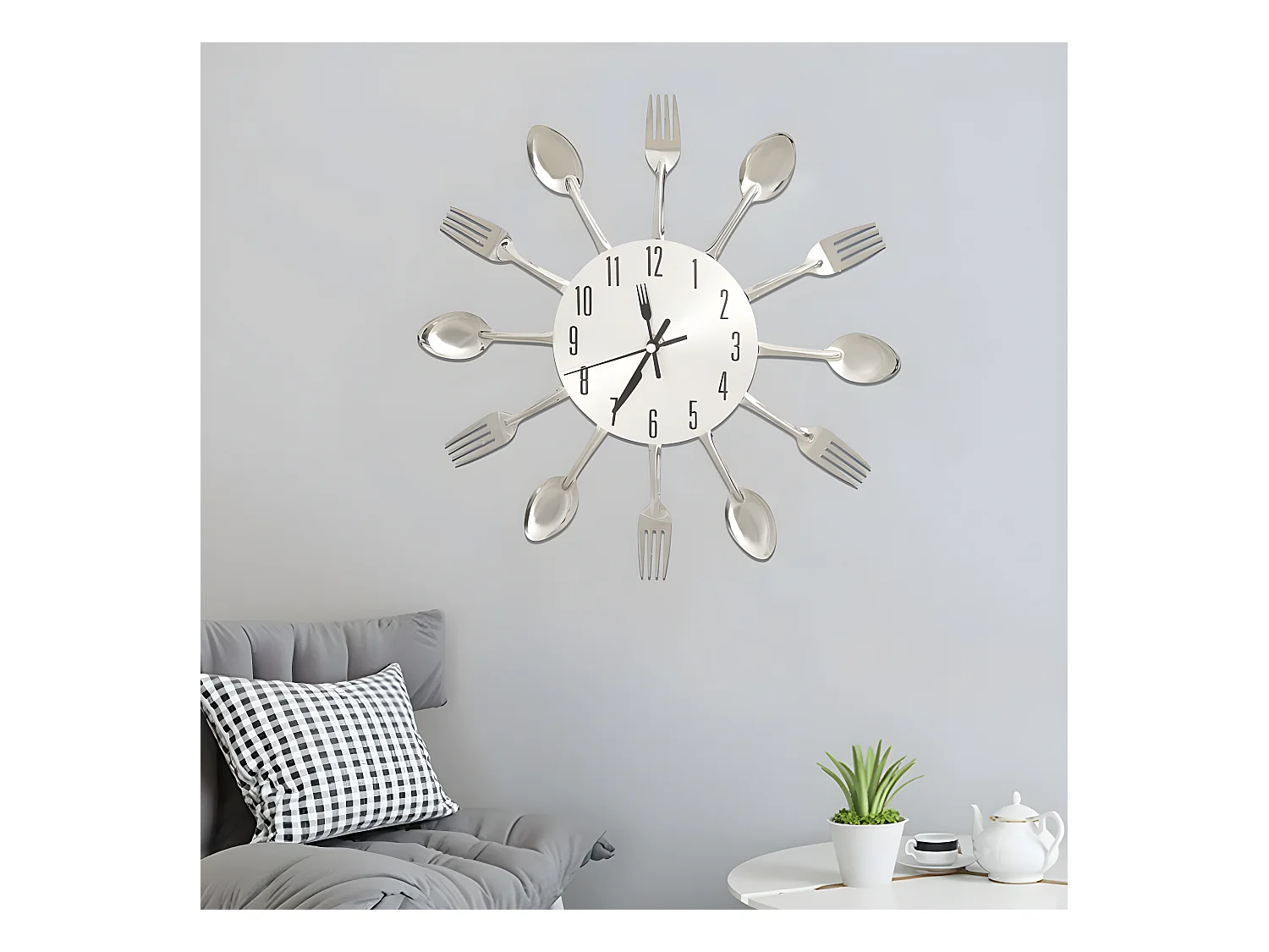 Horloge murale et cuillère et fourchette Argenté 31cm Aluminium WVGQ2220
