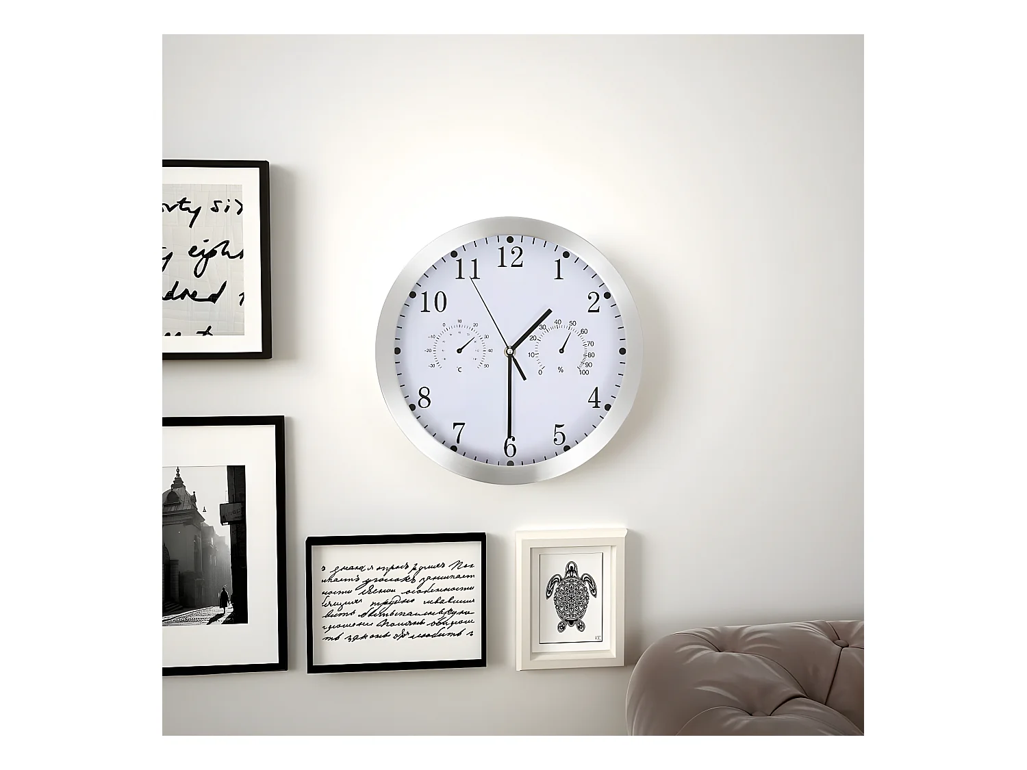 Horloge murale à quartz Hygromètre et thermomètre 30 cm Blanc WVGQ9234