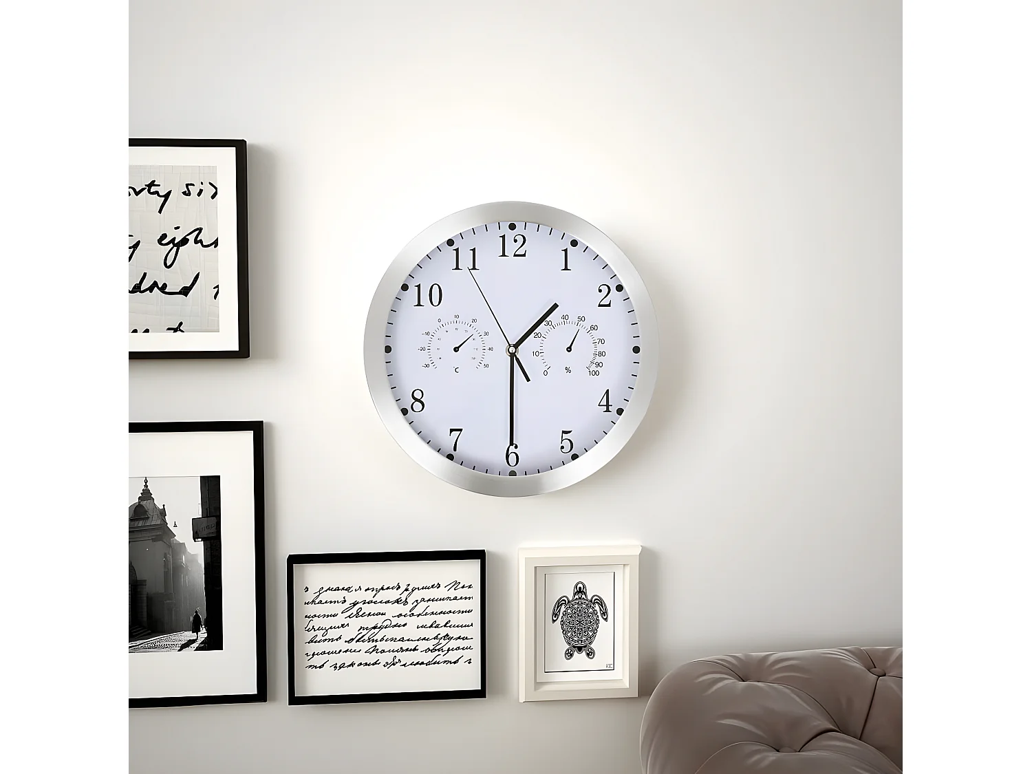 Horloge murale à quartz Hygromètre et thermomètre 30 cm Blanc WVGQ9234
