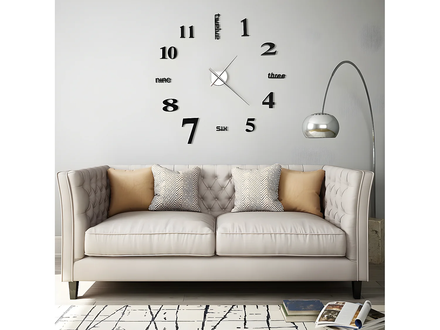 Horloge murale 3D Design moderne 100 cm XXL Noir WVGQ7833